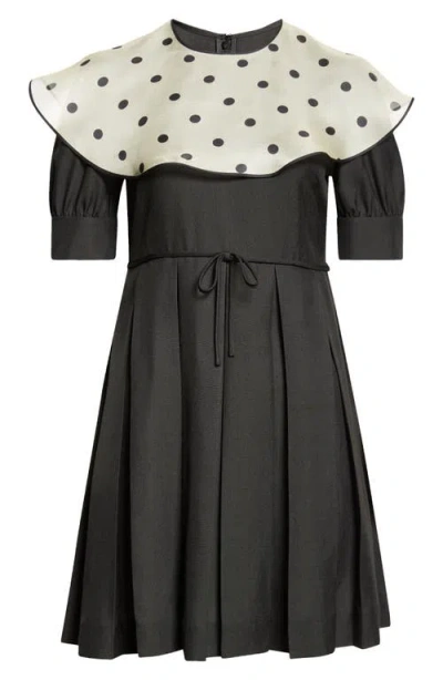 Valentino Silk Mini Dress With Pleated Skirt And Polka Dot Collar In Multi
