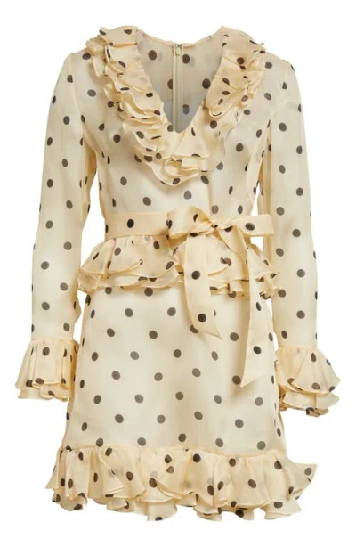 VALENTINO VALENTINO GARAVANI POLKA DOT LONG SLEEVE SHEER SILK ORGANZA MINIDRESS