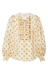 Valentino Garavani Polka Dot Ruffle Sheer Silk Organza Shirt In Yellow