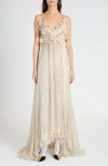 Valentino Lace-trimmed Ruffled Polka-dot Silk-georgette Gown In Neutral