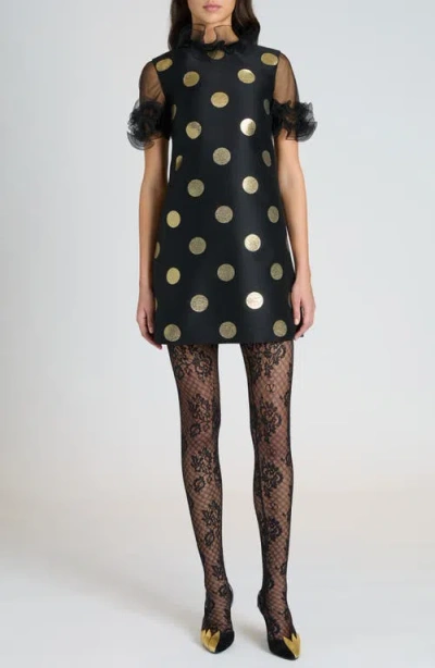 Valentino Ruffle-trim Polka-dot Mini Dress In Black