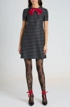 Valentino Polka Dot Mini Dress With Bow In Betulla/nero/crystal Red
