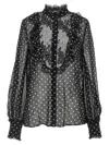 Valentino Garavani Polka Dot Tulle Bib Button-up Shirt In Multicolor