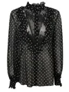 Valentino Garavani Polka Dot Silk Shirt In Black