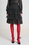 Valentino Garavani Polka Dot Tiered Silk Georgette Midi Skirt