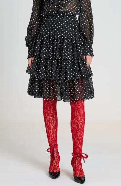 VALENTINO VALENTINO GARAVANI POLKA DOT TIERED SILK GEORGETTE MIDI SKIRT