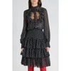 Valentino Garavani Polka Dot Tulle Bib Button-up Shirt In Nero/betulla