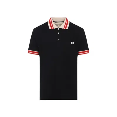 Valentino Cotton Piqué Polo Shirt With Vlogo Patch In Black