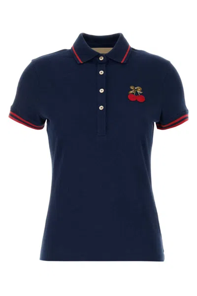Valentino Poplin Polo Shirt With Ribbed Collar And Short Sleeves In Blue