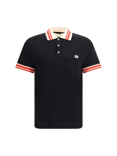 Valentino Cotton Piqué Polo Shirt With Vlogo Patch In Black