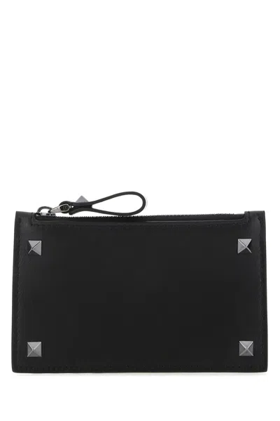 Valentino Garavani Black Leather Rockstud Card Holder