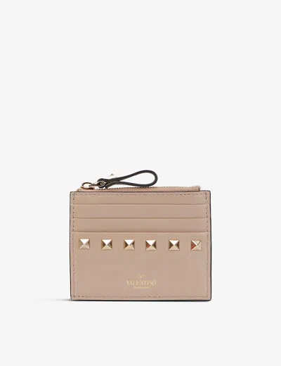 Valentino Garavani Womens Poudre Rockstud Leather Card Holder In Pink