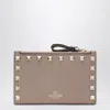 Valentino Garavani Powder Pink Leather Rockstud Zip Card Holder In Neutral