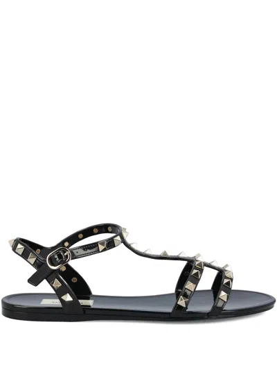 Valentino Garavani Rockstud Rubber Sandals Ankle Strap Design In Black