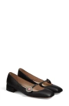 Valentino Embellished Leather Mary Jane Flats In Black/pink