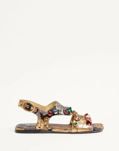 Valentino Garavani Preshoes Flip-flop Sandal In Apres L'hiver Jacquard Fabric With Crystals 5mm Woma In Multicolor