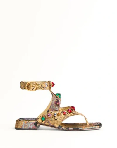 VALENTINO GARAVANI VALENTINO GARAVANI PRESHOES FLIP-FLOP SANDAL IN APRES L'HIVER JACQUARD FABRIC WITH CRYSTALS 20MM WOM