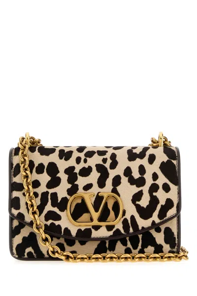 Valentino Garavani Printed Calf Hair Vain Shoulder Bag In White