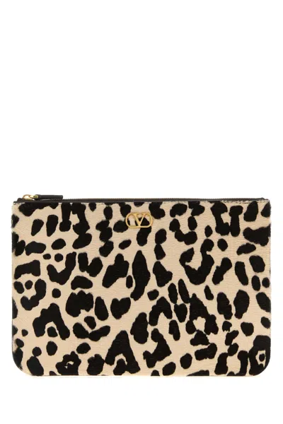 Valentino Garavani Printed Calf Hair Vlogo Signature Pouch In White