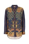 Valentino Garavani Printed Linen Shirt In Gray