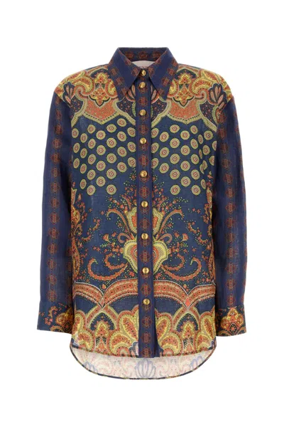 Valentino Garavani Printed Linen Shirt In Gray