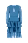 Valentino Silk Dress With Keyhole Neckline And Ruffles In Blue