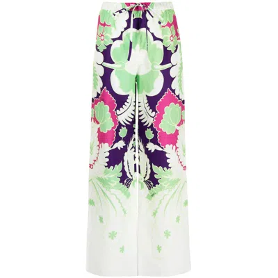 Valentino Garavani Printed Wide-leg Trousers In White