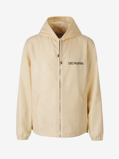 Valentino Men's Nylon Blouson Jacket With Drawstring Hood In Neutral
