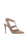 Valentino Antiqued Pink Leather Rockstud Pumps In Nude
