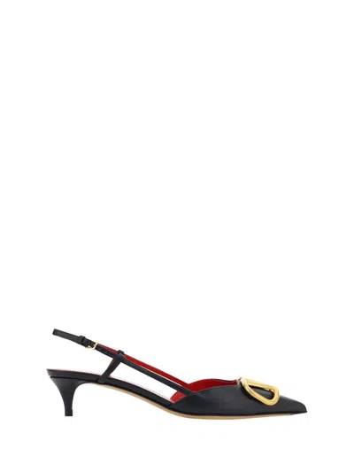 Valentino Garavani Pointed Toe Slimback Pump With Vintage-effect Brass Detail In Black