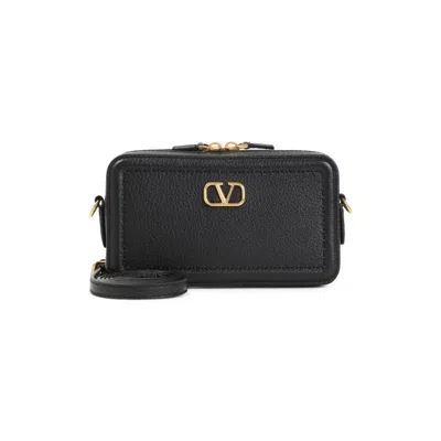 VALENTINO GARAVANI VALENTINO GARAVANI PURE BLACK GRAINED LEATHER CAMERA CASE