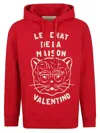 Valentino Cotton Sweatshirt With Hood And Graphic Print In Red