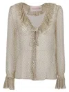 Valentino Lace-trimmed Ruffled Polka-dot Silk-chiffon Blouse