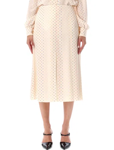 Valentino Garavani Pure Silk Midi Skirt With Multicolor Star Print In Neutral