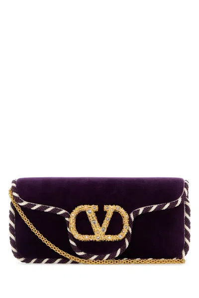 VALENTINO GARAVANI CLUTCH LOCÒ IN VELLUTO VIOLA  DONNA