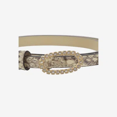 Valentino Garavani Python Leather With Crystal Buckle Belt In Beige
