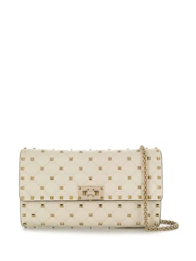 Valentino Garavani Quilted Nappa Mini Shoulder Bag With Twist-lock Flap & Diamond Stitching (w23xh13 In Bianco