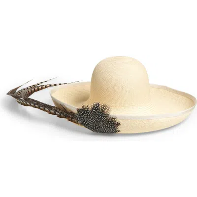 Valentino Garavani Quiltie 67 Feather Embellished Straw Hat