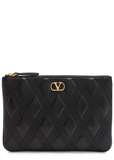 Valentino Garavani Quiltie 67 Medium Leather Pouch In Black