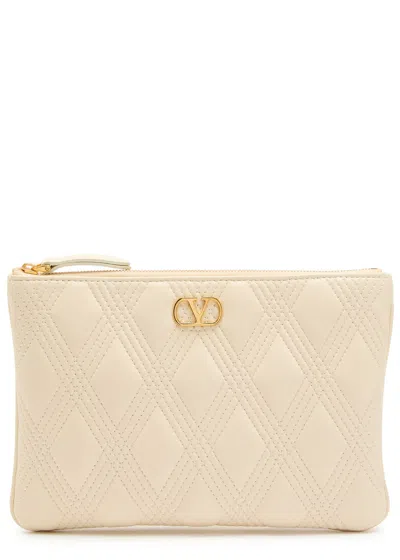 Valentino Garavani Quiltie 67 Medium Leather Pouch In White