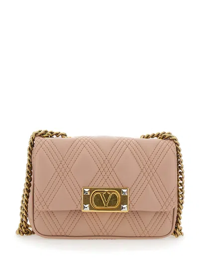 Valentino Garavani 'quiltie 67' Pink Quilted Crossbody Bagwith Vlogo Plaque On The Front In Leather