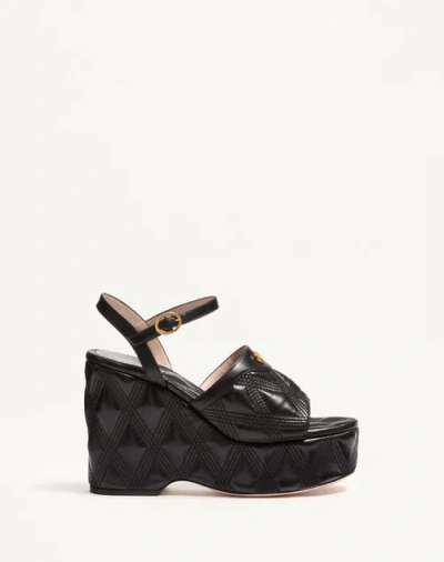 Valentino Garavani Quiltie Wedge Sandal 67 In Quilted Nappa 120mm Woman Black 41.5