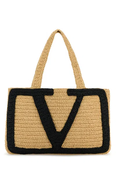 Valentino Garavani Raffia Large Viva Superstar Shopping Bag In Brown