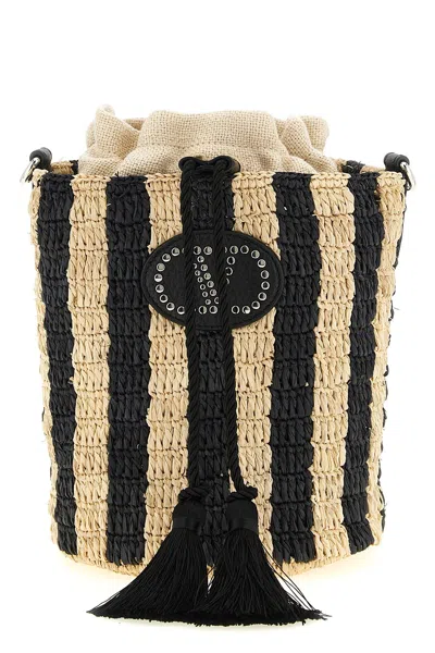 Valentino Garavani Raffia Small Bucket Bag In Black