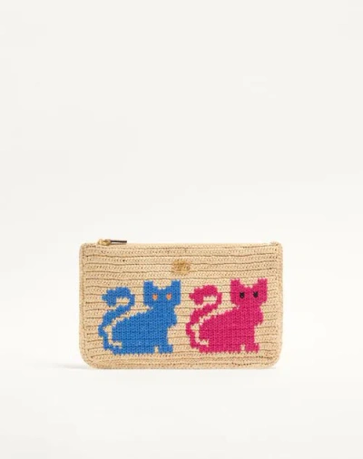 Valentino Garavani Raffiachat Raffia Clutch With Embroidery Woman Natural Uni In Brown