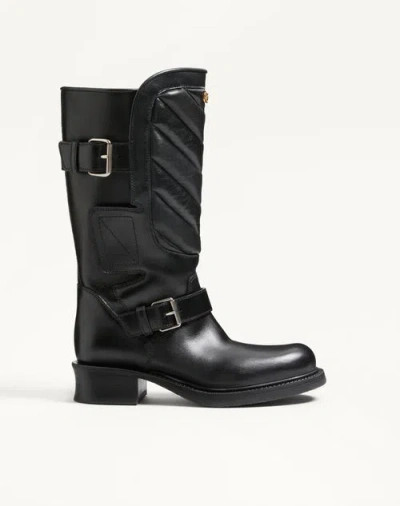 VALENTINO GARAVANI VALENTINO GARAVANI RAYONS BIKER BOOT IN CALFSKIN AND NAPPA LEATHER WITH CHEVRON PATTERN 40MM WOMAN B