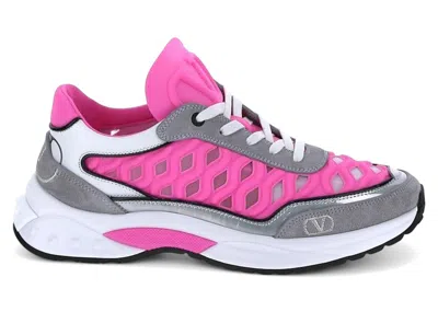 Pre-owned Valentino Garavani Garavani Ready Go Runner (women's) Sneakers In Grey/bright Pink