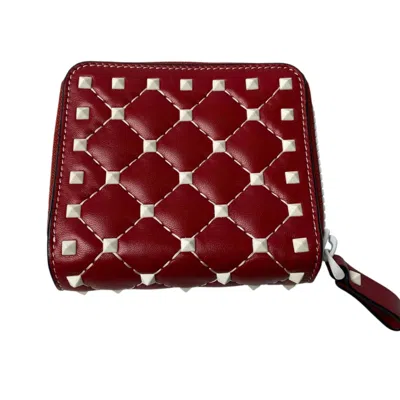 Pre-owned Valentino Garavani Red Color White Leather Wallet (bi-fold) () In Red Color, White