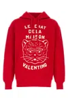Valentino Cotton Sweatshirt With Hood And Graphic Print In Red