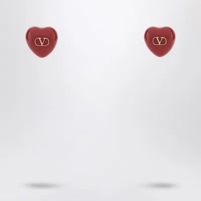 Valentino Garavani Red Enamel And Metal Coeur Royal Earrings In Silver